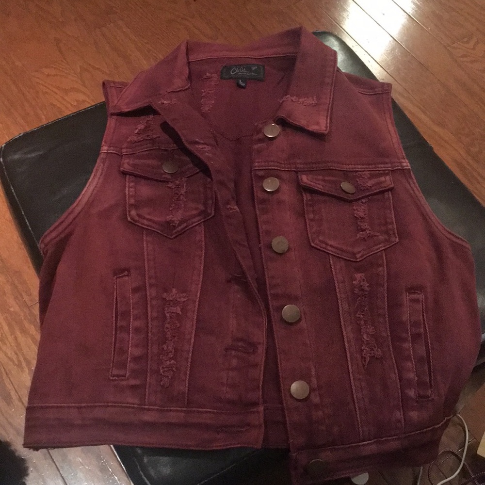 Burgundy denim vest